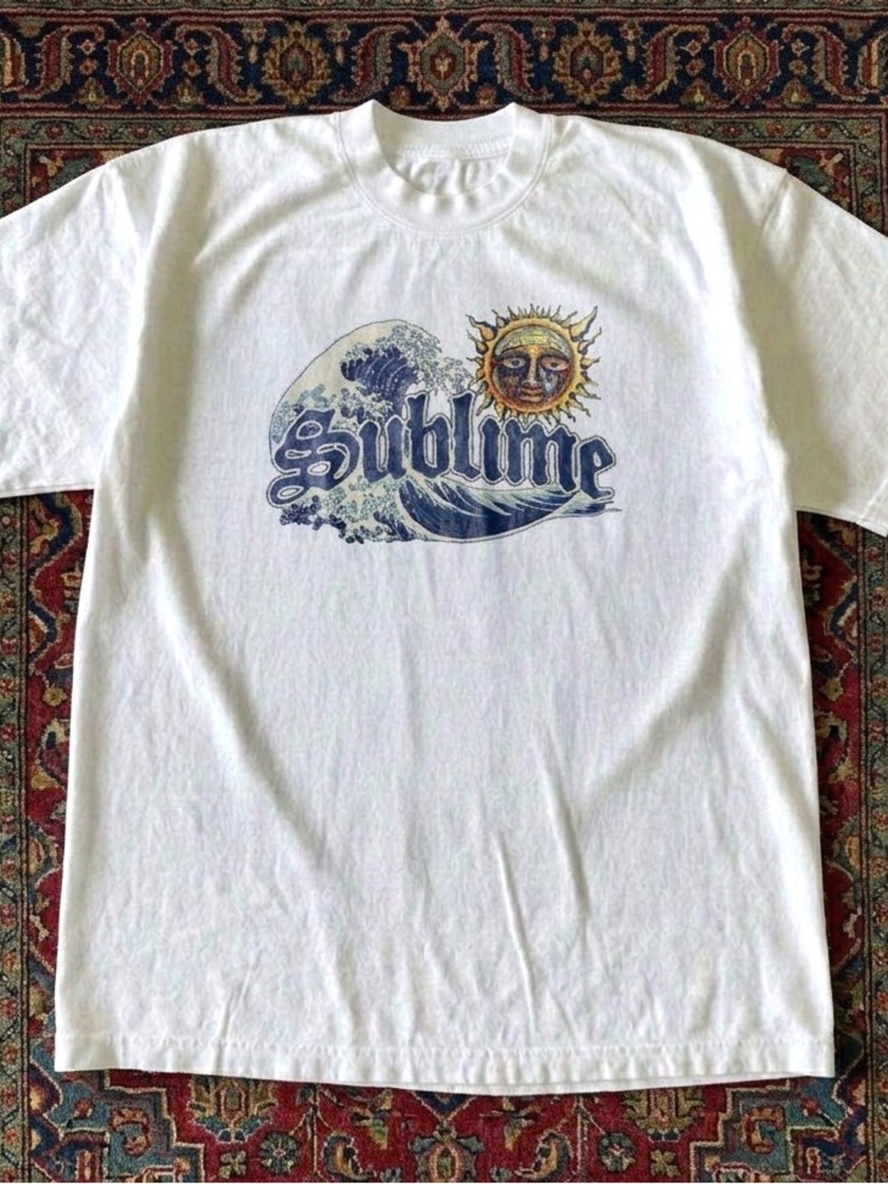 Sublime White Graphic Tee with Wave & Sun